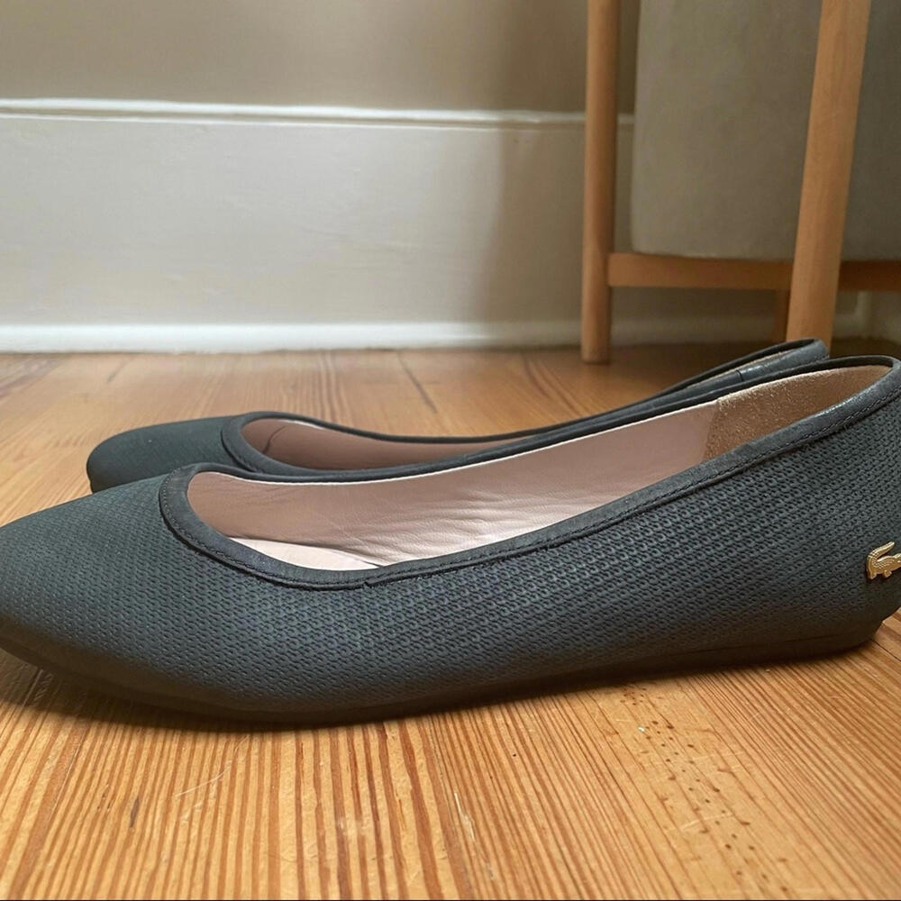 Lacoste black suede round toe flats SIZE 8